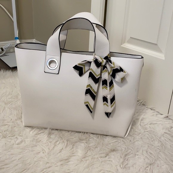 Zara White Tote w/ Scarf Detailing and Strap - Picture 1 of 3